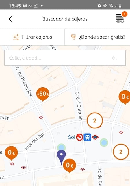 Buscador de cajeros automáticos de ING