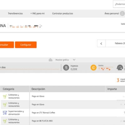 Interfaz de la banca online de ING