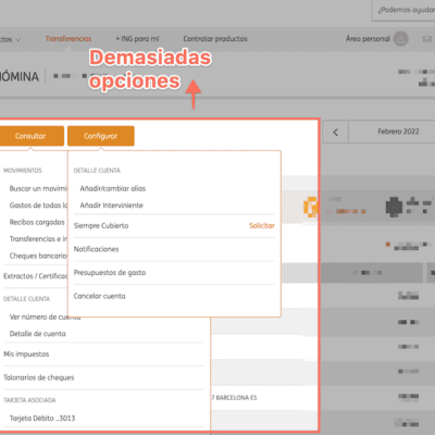 Menús recargados de ING