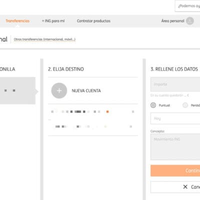 Menú de transferencias de ING