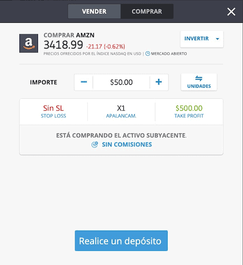 Acciones fraccionadas de Amazon en eToro (05/08/22)