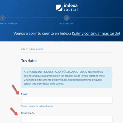 Indexa Capital abrir ua cuenta paso 7