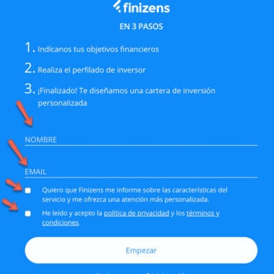 Finizens abrir cuenta paso 3