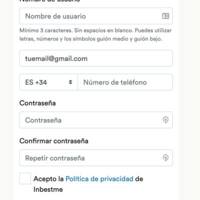 Abrir cuenta con inbestMe paso 6