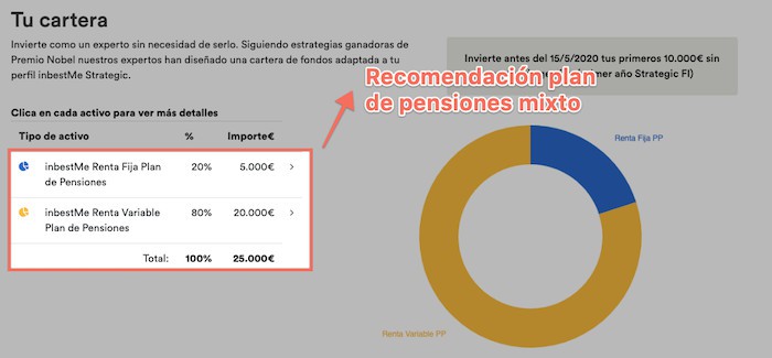 Ejemplo de sugerencia plan de pensiones inbestMe