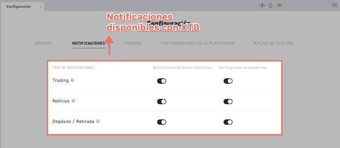 Notificaciones de XTB