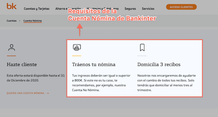 Requisitos típicos de las cuentas nómina