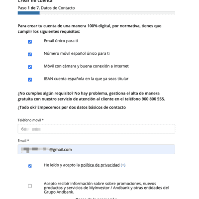 MyInvestor abrir cuenta paso 1