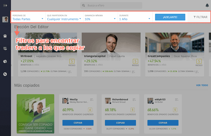 Copia a otros usuarios en eToro