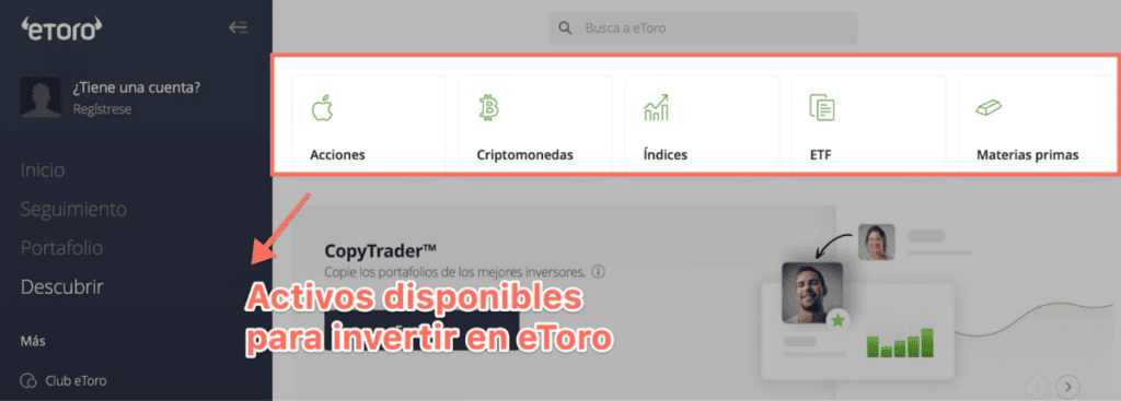 Activos disponibles con eToro