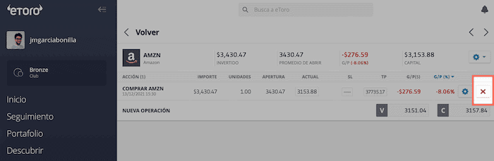 Cerrando una inversión con eToro