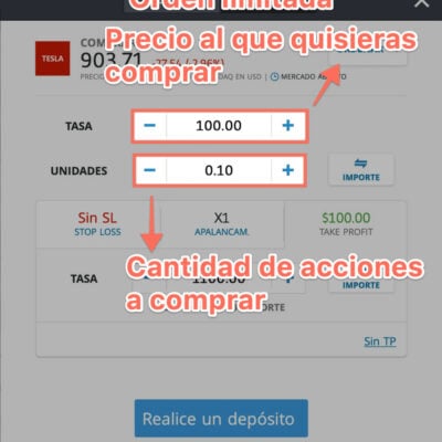 Orden limitada con eToro