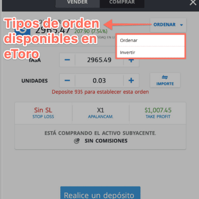 Tipos de orden con eToro