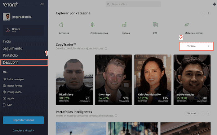 Como invertir en eToro usando Copy Trader (rentabilidades pasadas no garantizan futuras)