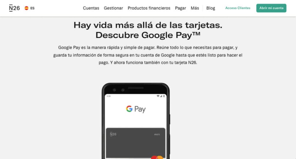 N26 nos explica en su página web cómo usar Google Pay con su banca.
