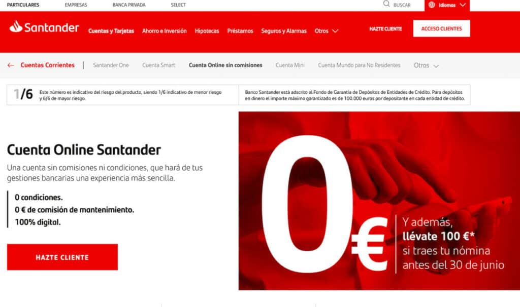 Cuenta online del Santander