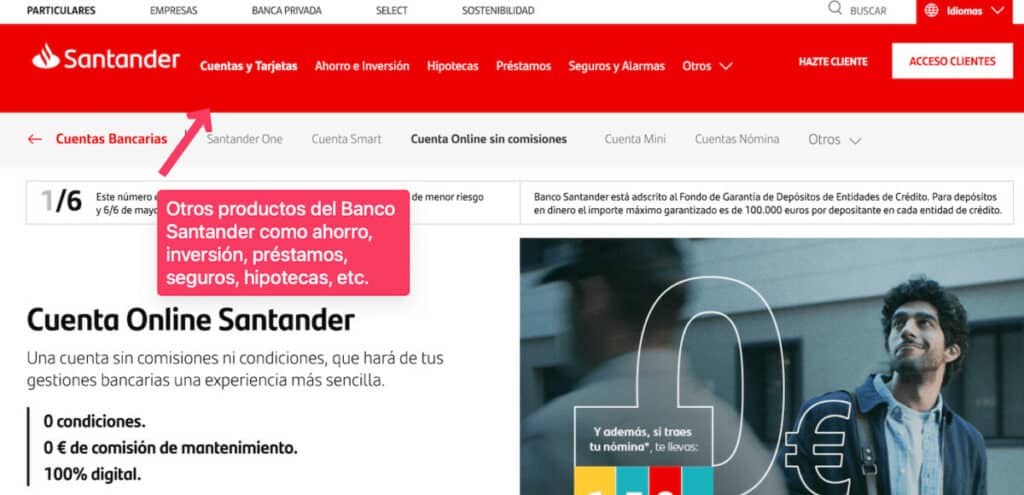 Otros productos bancarios del Santander