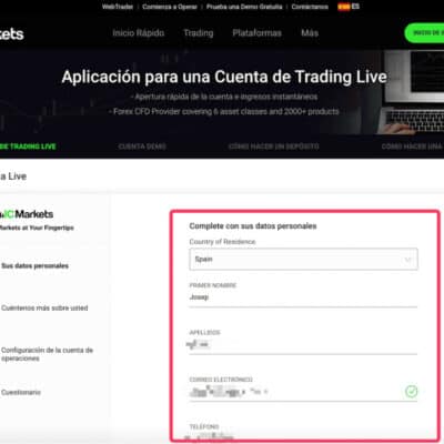 Abrir cuenta IC MArkets paso 2