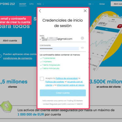 Crear cuenta trading 22 paso 2