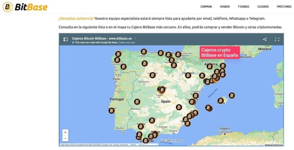 Mapa cajeros crypto BitBase en España