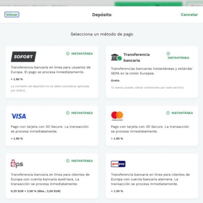 Bitpanda método de pago