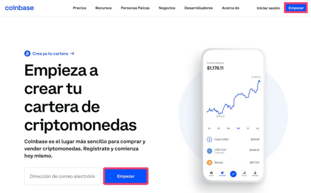 Plataforma compra criptomonedas Coinbase