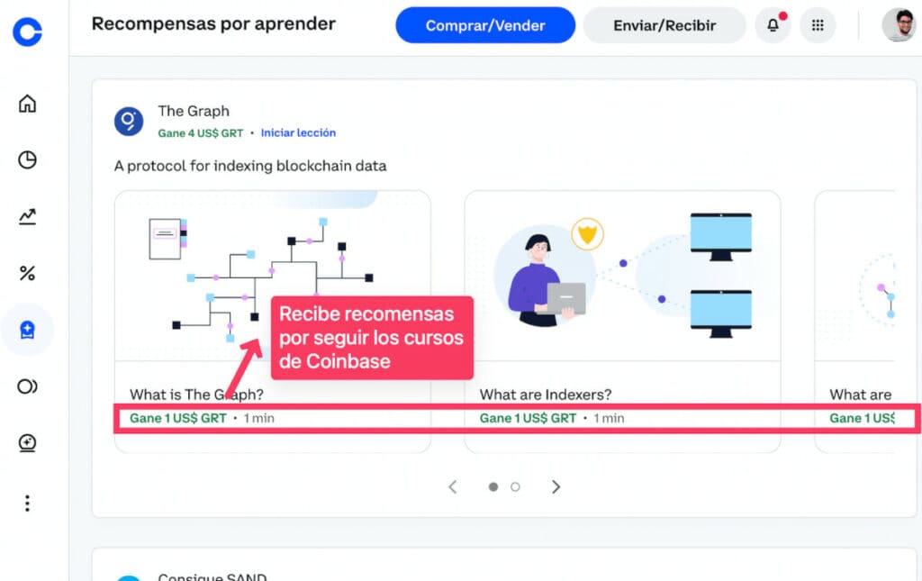 Las recompensas para aprender de Coinbase