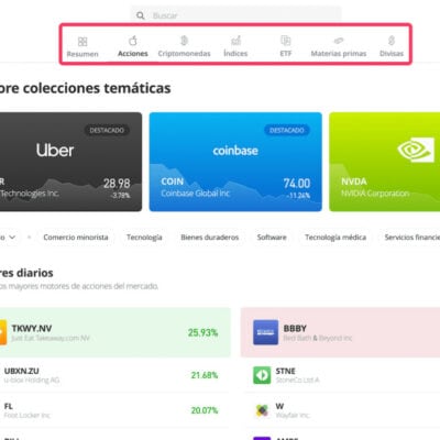 eToro activos disponibles