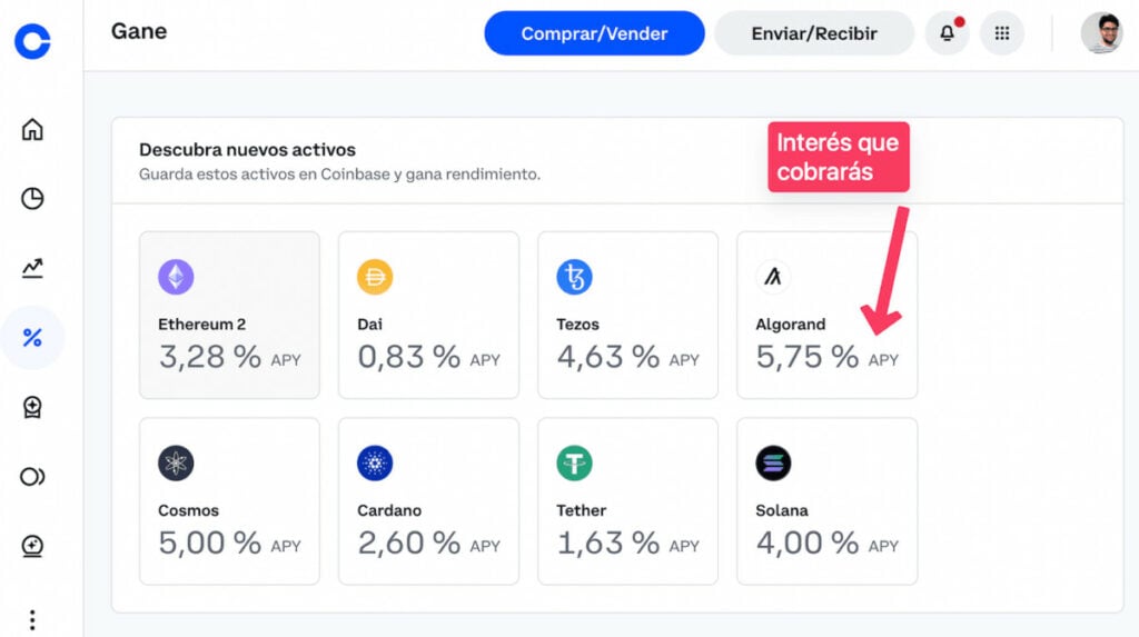 Opciones de staking de Coinbase