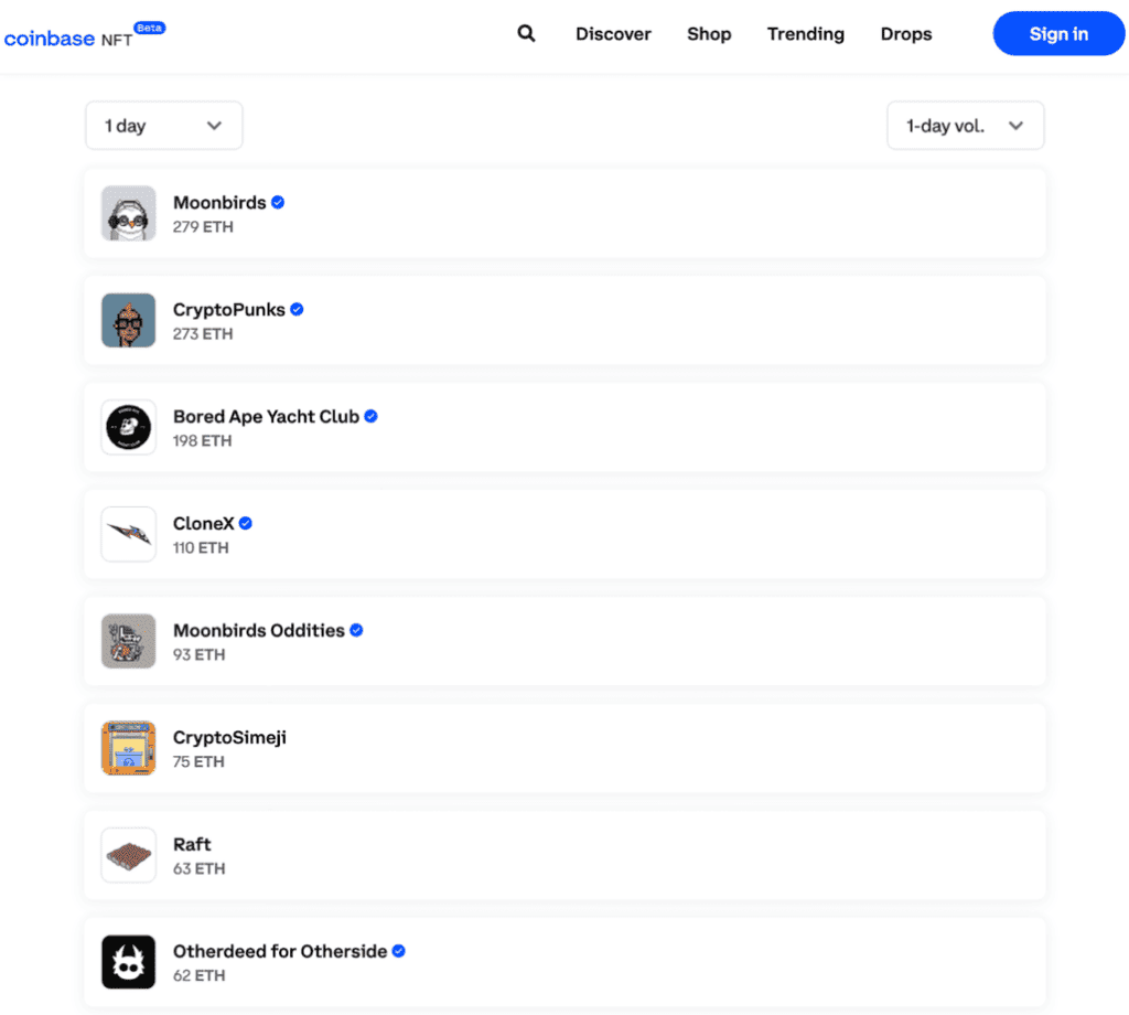 Plataforma de NFT en Coinbase
