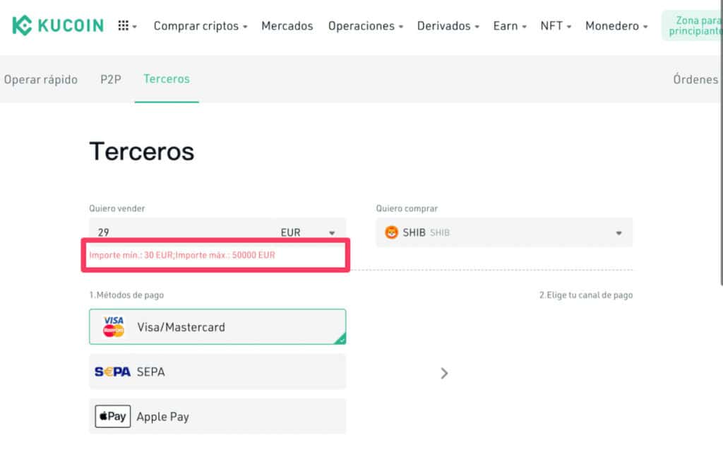 Compra mínima con KuCoin