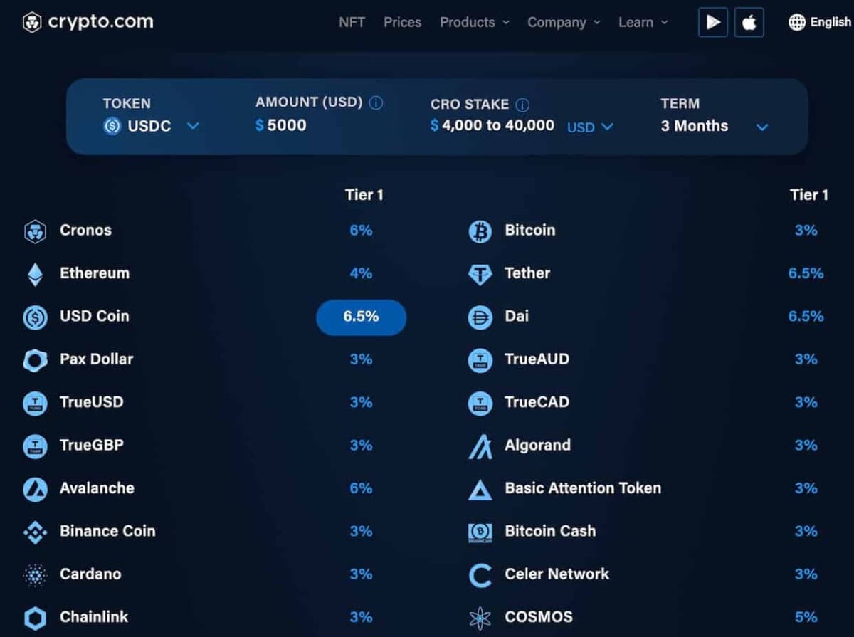 Opciones de staking con Crypto.com