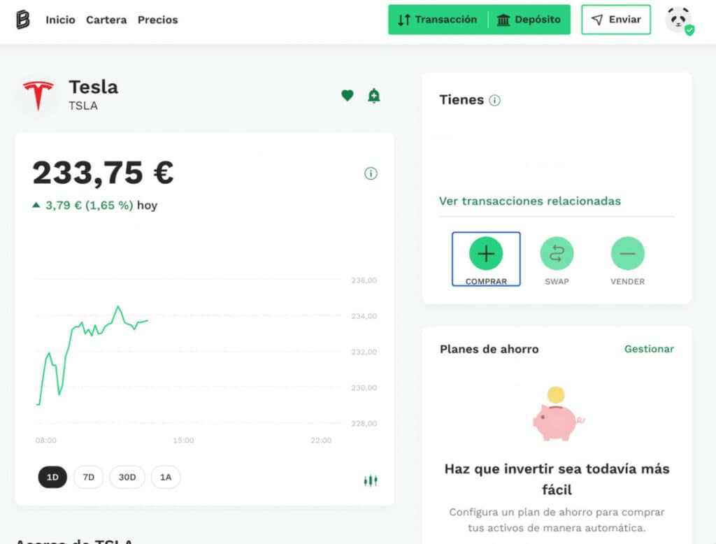 Acciones fraccionadas de Tesla en Bitpanda