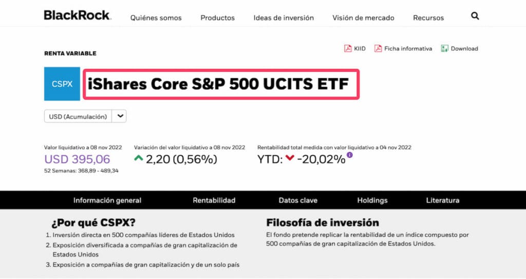 ETF del S&P500 de iShares (BlackRock)