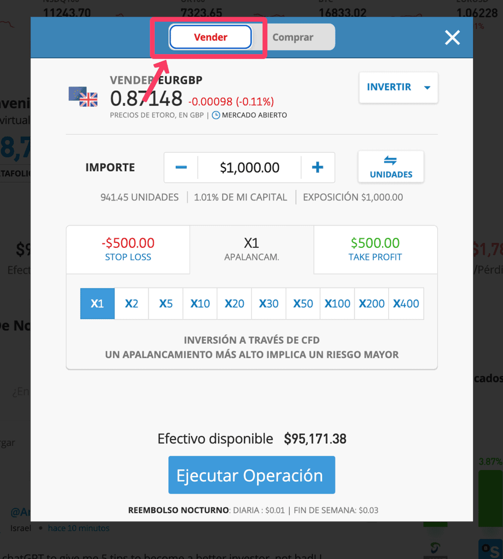 Como abrir una posición corta con eToro