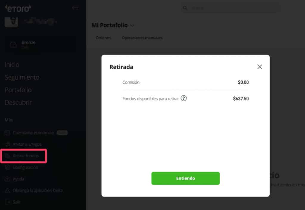eToro retiradas de fondos