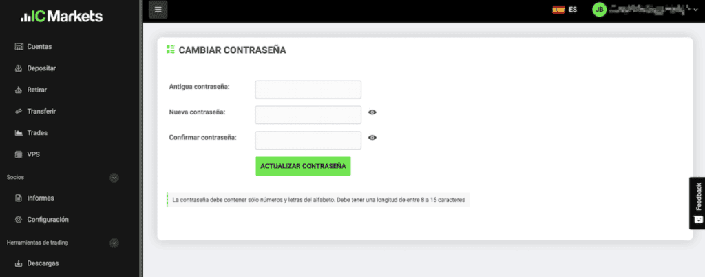 Deficientes opciones de seguridad de IC Markets