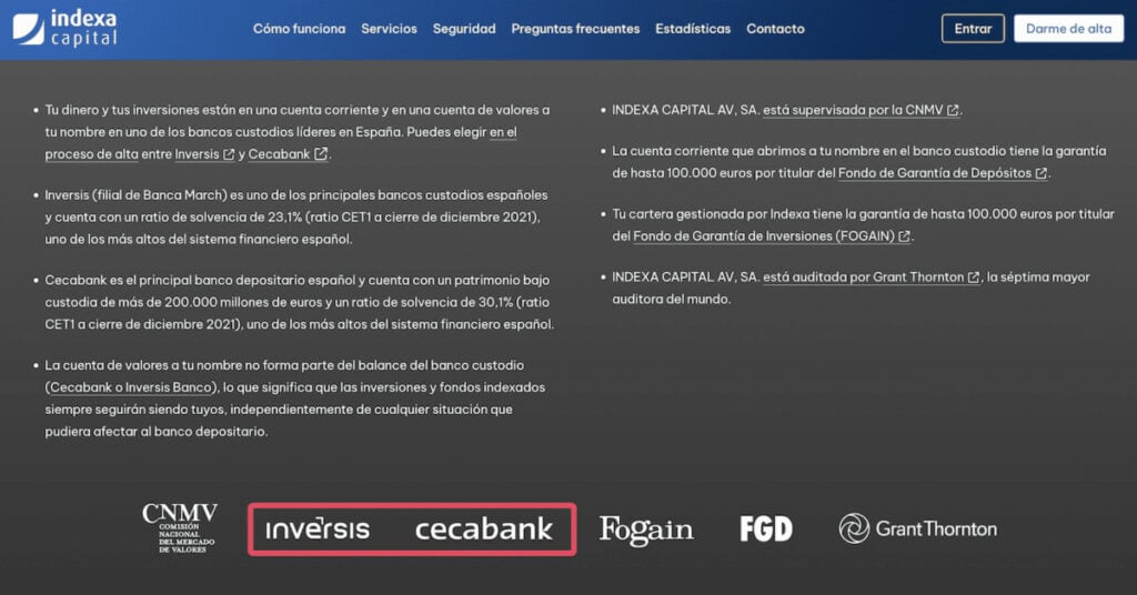 Entidades custodio de Indexa Capital