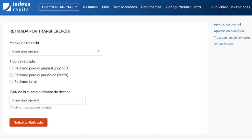 Retirar fondos de Indexa Capital