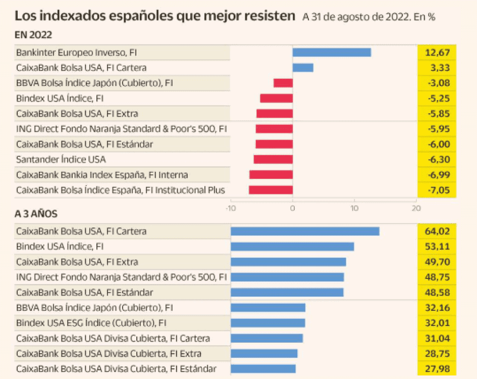 Los fondos indexados de mejor rendimiento en 2022. Fuente: CincoDías.com