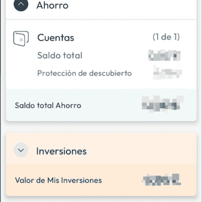 App para móviles de Openbank, pantalla principal