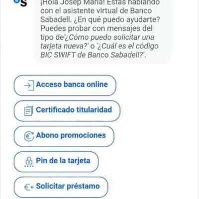 Contacto por chat desde la app del Sabadell