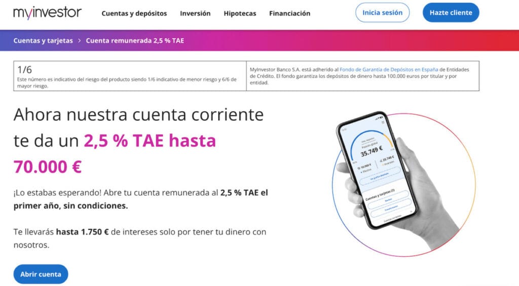 Cuenta remunerada MyInvestor