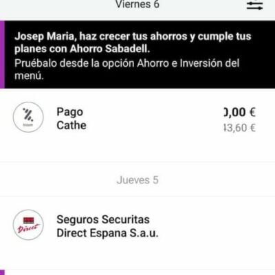 Extracto de la app del Banco Sabadell