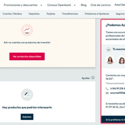 Formas de contactar a Openbank