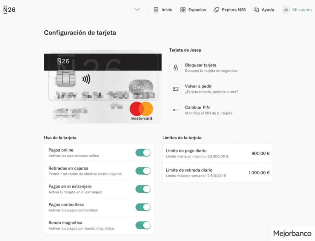 Flexibilidad a la hora de configurar tu tarjeta N26
