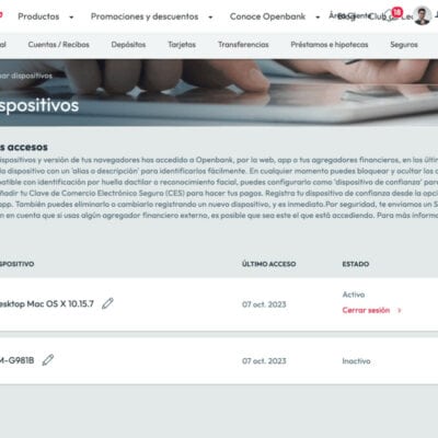 Opciones de seguridad de Openbank