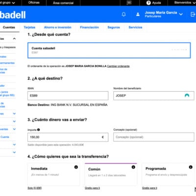 Haciendo una transferencia con el Banco Sabadell