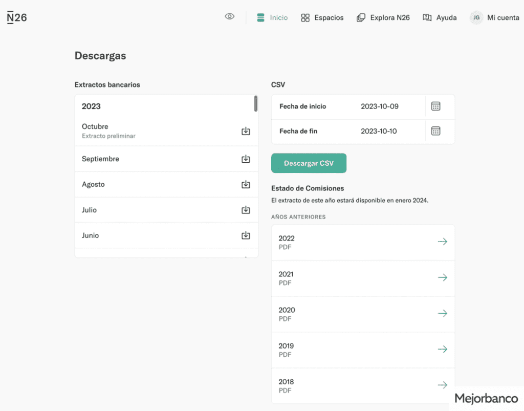 Sección de documentos de N26