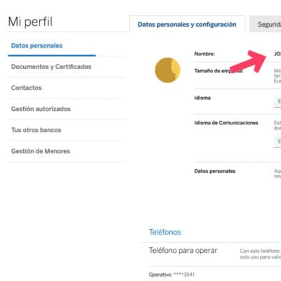 Configuración cuenta personal BBVA de Josep Garcia